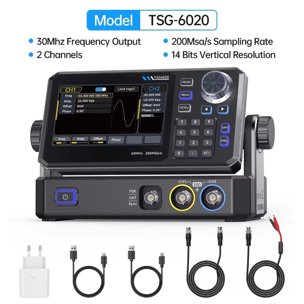 Dual Channel Arbitrary Waveform Function Generator 60Mhz - TSG6020 60MHz Zweikanal-Funktionssignalgenerator 200MSa/s Arbiträre Wellenform